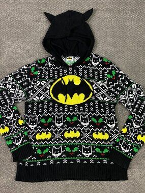 Batman Ugly Christmas Sweater Adult Large Fits like Medium Hooded Holiday DC